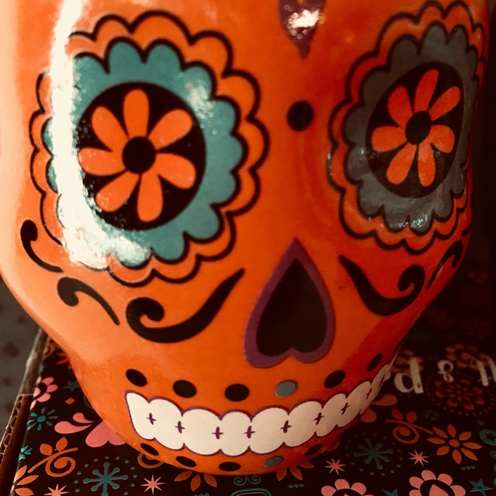 Halloween Black Orange Ceramic Sugar Skull Shakers - Picture 3 of 7